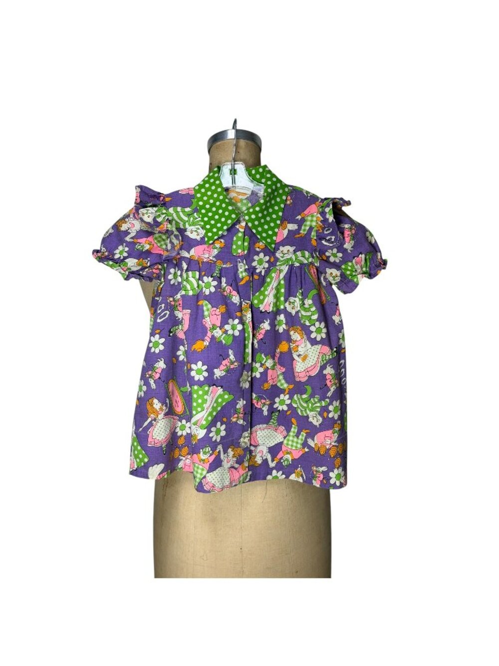 1960s/70s girls dress in Alice and Wonderland print Size 5